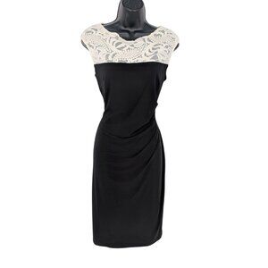 Lauren Ralph Lauren Sheath Dress Women Size 12 Floral Lace Yoke Office Cocktail